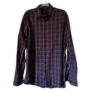 Neiman Marcus Men’s Button Down Dress Shirt- Plaid, 100% Cotton, Size Medium